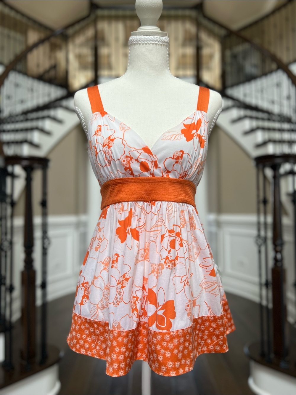 Vintage Y2K Bebe Floral White Orange Silk Cotton Floral Peplum Camisole Sz S